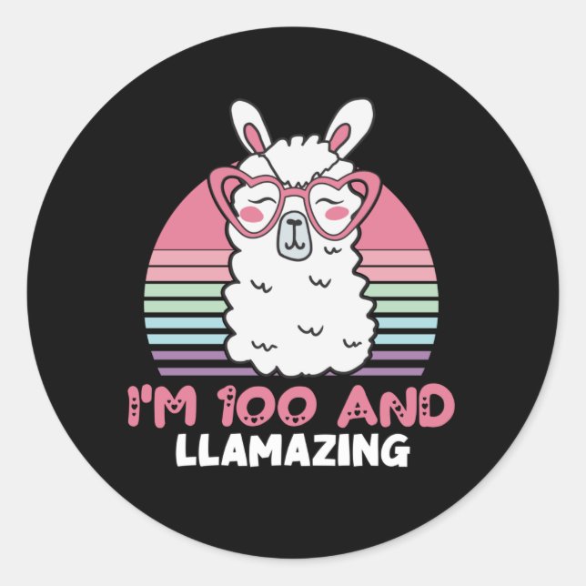 Sticker Rond Drôle adorable Llama 100e cadeau d'anniversaire po (Devant)