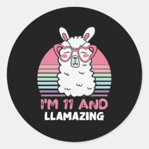 Sticker Rond Drôle Adorable Llama 11e Anniversaire Cadeau Pour