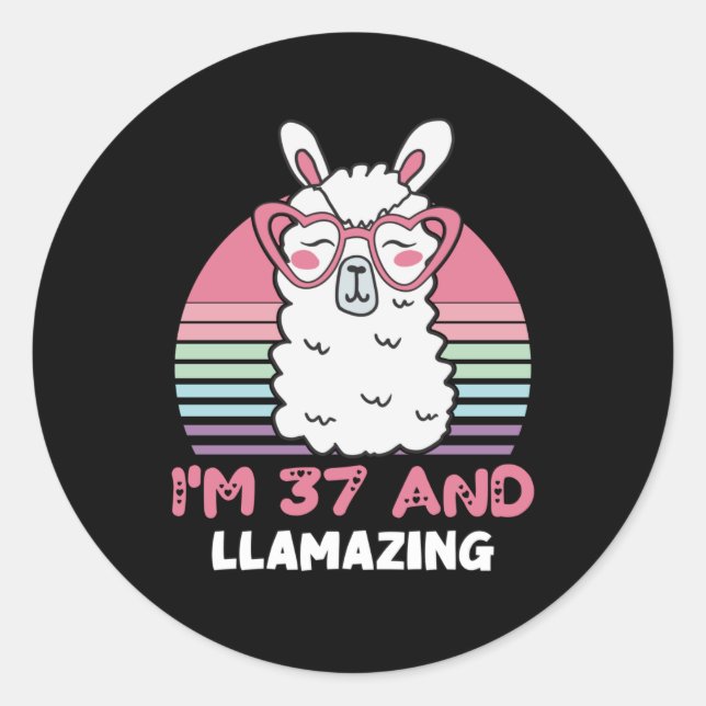 Sticker Rond Drôle Adorable Llama 37e Anniversaire Cadeau Pour  (Devant)