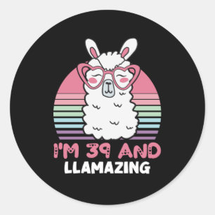 Sticker Rond Drôle Adorable Llama 39e Anniversaire Cadeau Pour