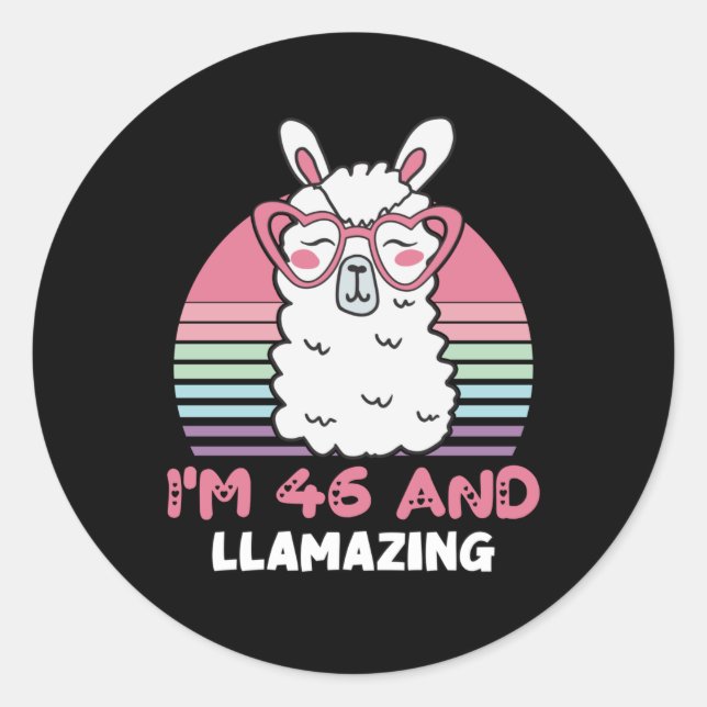 Sticker Rond Drôle adorable Llama 46e cadeau d'anniversaire pou (Devant)