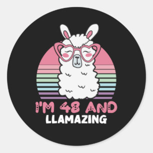 Sticker Rond Drôle Adorable Llama 48e Anniversaire Cadeau Pour