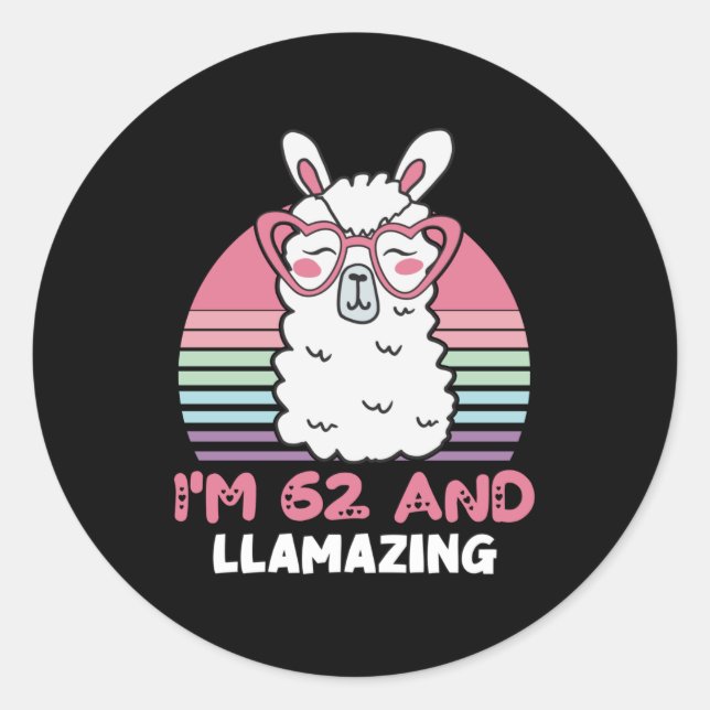 Sticker Rond Drôle Adorable Llama 62e Cadeau Anniversaire Pour  (Devant)