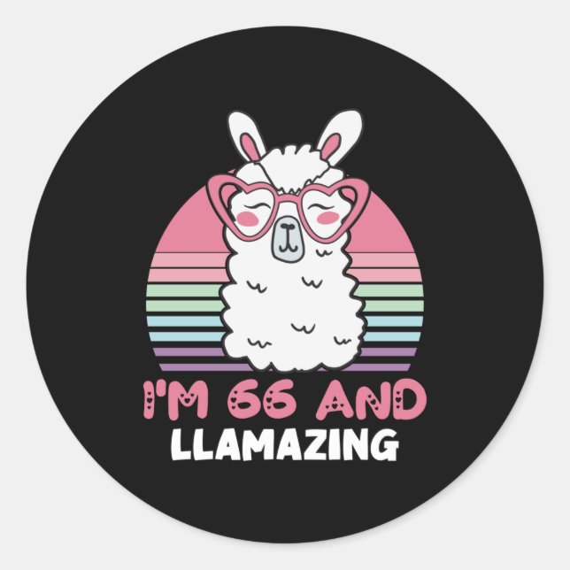 Sticker Rond Drôle Adorable Llama 66e Anniversaire Don Pour Fem (Devant)