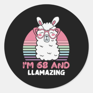 Sticker Rond Drôle Adorable Llama 68e Anniversaire Cadeau Pour