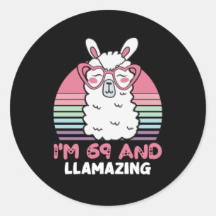 Sticker Rond Drôle Adorable Llama 69e Anniversaire Cadeau Pour