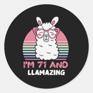 Sticker Rond Drôle Adorable Llama 71e Anniversaire Cadeau Pour