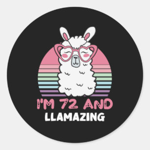 Sticker Rond Drôle Adorable Llama 72e Cadeau Anniversaire Pour