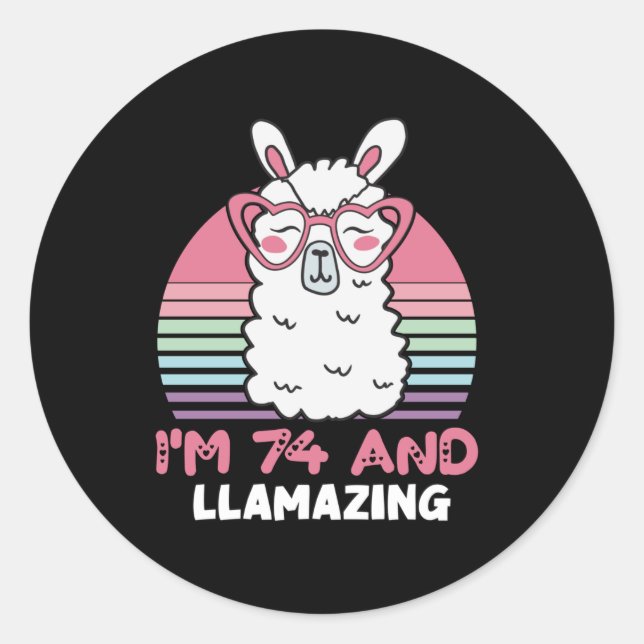 Sticker Rond Drôle Adorable Llama 74e Anniversaire Cadeau Pour  (Devant)