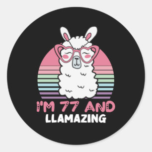 Sticker Rond Drôle Adorable Llama 77e Anniversaire Cadeau Pour