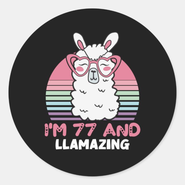 Sticker Rond Drôle Adorable Llama 77e Anniversaire Cadeau Pour  (Devant)