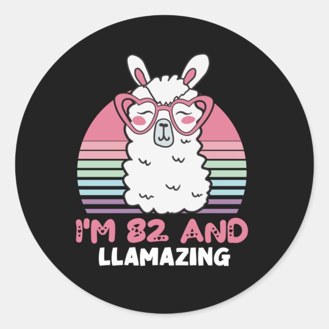Sticker Rond Drôle adorable Llama 82e cadeau d'anniversaire pou (Devant)