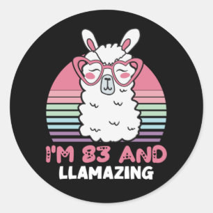 Sticker Rond Drôle adorable Llama 83e cadeau d'anniversaire pou