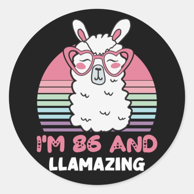 Sticker Rond Drôle adorable Llama 86e cadeau d'anniversaire pou (Devant)