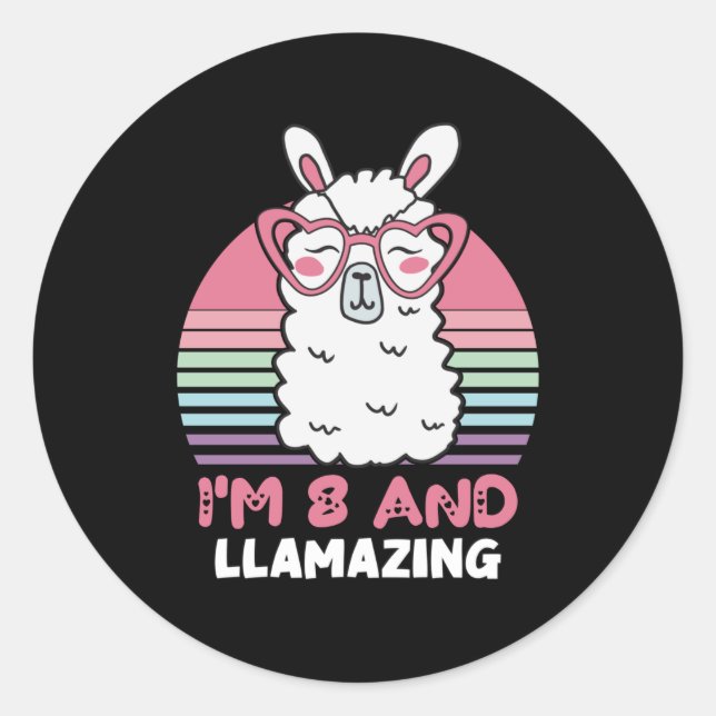 Sticker Rond Drôle adorable Llama 8e cadeau d'anniversaire pour (Devant)
