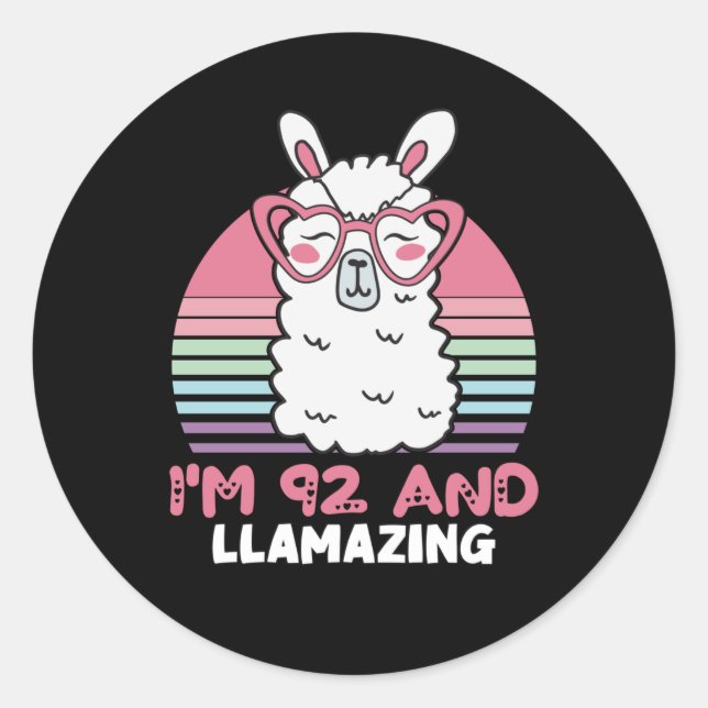 Sticker Rond Drôle Adorable Llama 92e Cadeau Anniversaire Pour  (Devant)