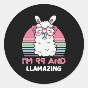 Sticker Rond Drôle Adorable Llama 99e Anniversaire Cadeau Pour