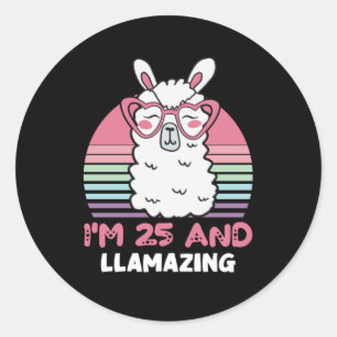 Sticker Rond Drôle Adorable Llama Cadeau 25e Anniversaire Pour