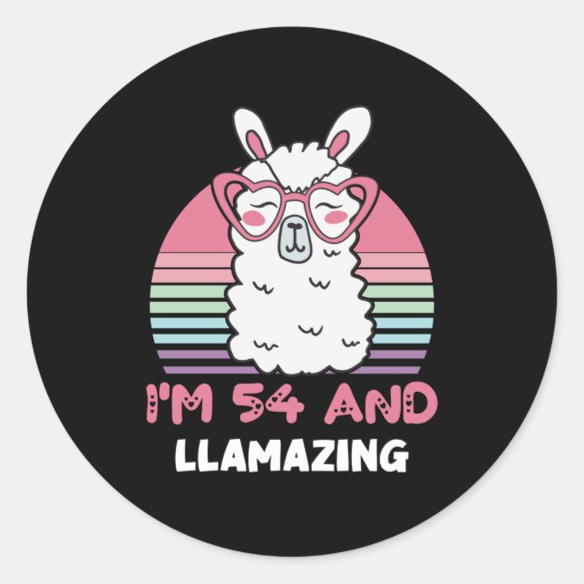 Sticker Rond Drôle Adorable Llama Cadeau 54e Anniversaire Pour  (Devant)