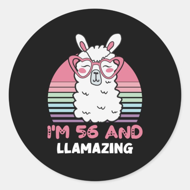 Sticker Rond Drôle adorable Llama Cadeau 56e Anniversaire Pour  (Devant)