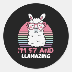 Sticker Rond Drôle Adorable Llama Cadeau 57e Anniversaire Pour