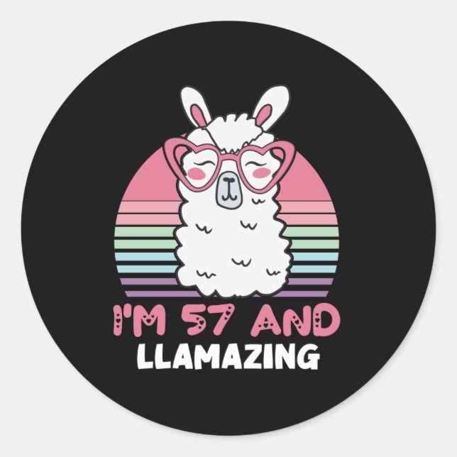 Sticker Rond Drôle Adorable Llama Cadeau 57e Anniversaire Pour  (Devant)