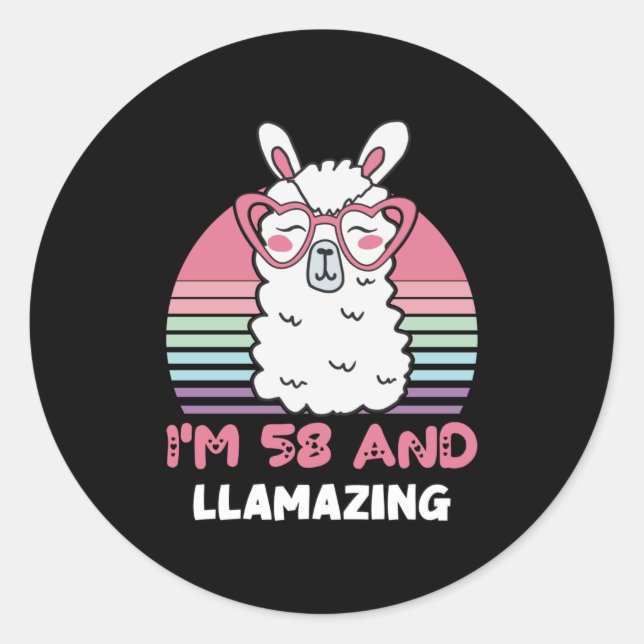 Sticker Rond Drôle Adorable Llama Cadeau 58e Anniversaire Pour  (Devant)