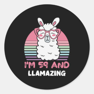 Sticker Rond Drôle Adorable Llama Cadeau 59e Anniversaire Pour