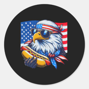 Sticker Rond Drôle Amusant Bald Eagle Hotdog 4 juillet drapeau