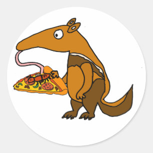 Sticker Rond Drôle Anteater mangeant Pizza Cartoon