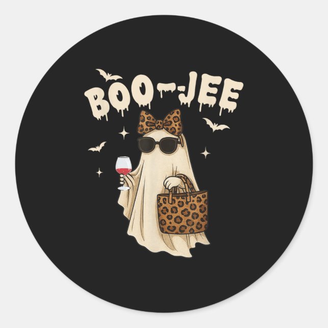 Sticker Rond Drôle Automne Halloween Ghost Boujee Boo Jee Soky  (Devant)