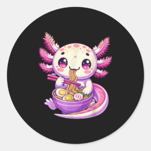 Sticker Rond Drôle Axolotl Noodle Anime Kawaii Axolotl Manger R