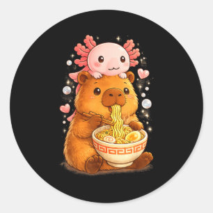 Sticker Rond Drôle axolotl nouille anime kawaii et capybara