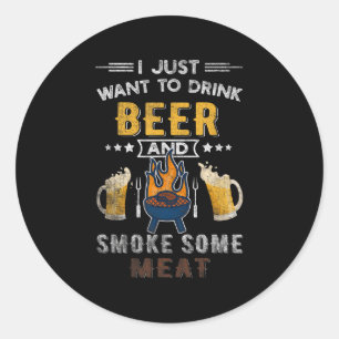 Sticker Rond Drôle Barbecue Chef Bière fumée Viande Lover Citat