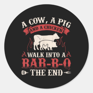 Sticker Rond Drôle Barbecue Vache porc poulet Viande graphique 