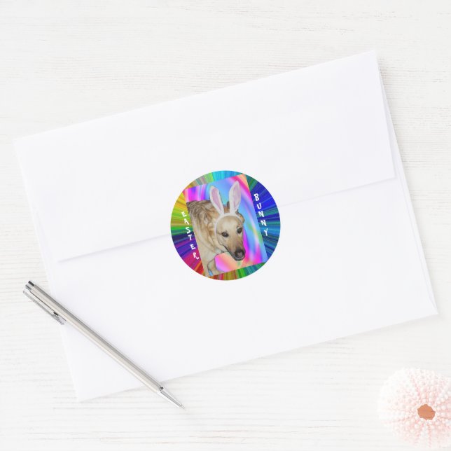 Sticker Rond Drôle Berger Allemand Chien & Oreilles Lapin Pâque (Enveloppe)