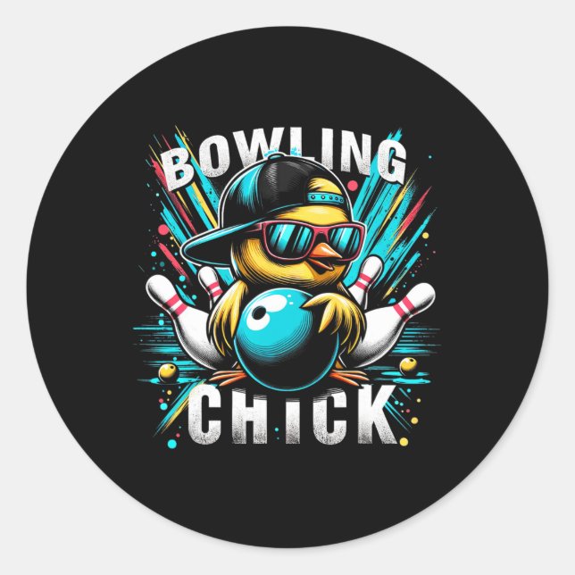 Sticker Rond Drôle Bowling Cadeaux Mignonne Ou Bowling Chick Sp (Devant)