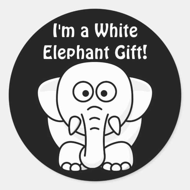 Sticker Rond Drôle cadeau de Noël : Vrai cadeau d'éléphant blan (Devant)