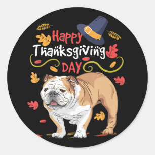 Sticker Rond Drôle cadeau Thanksgiving pour Bulldog anglais