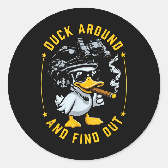 Sticker Rond Drôle Canard Autour Et Découvrez (Devant)
