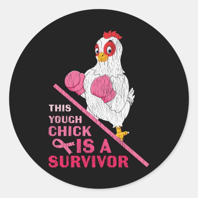 Sticker Rond Drôle Cancer du sein guerrière Survivor Fille Femm (Devant)