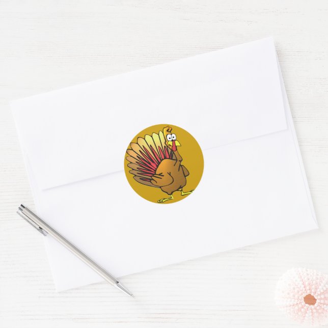 Sticker Rond Drôle Caricature Thanksgiving Turquie (Enveloppe)