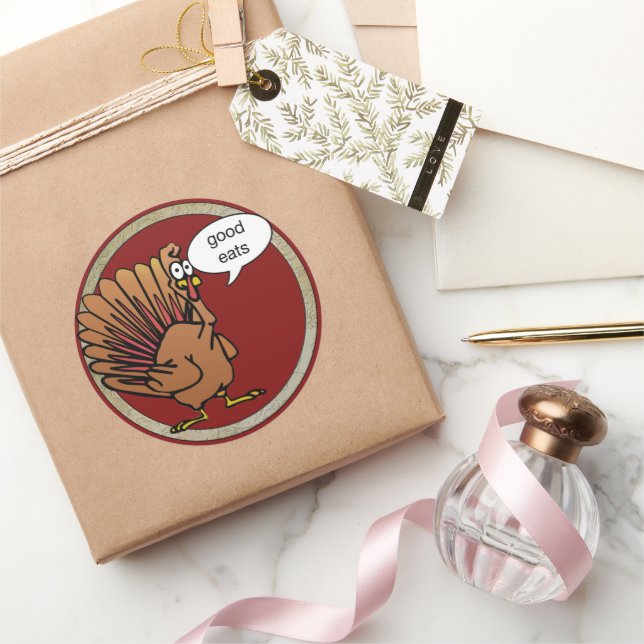 Sticker Rond Drôle Caricature Thanksgiving Turquie (Cadeaux)