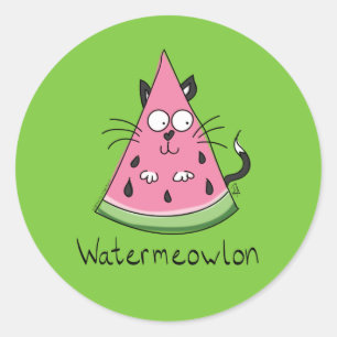 Sticker Rond Drôle Cartoon Chat Watermelon Enfants