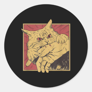 Sticker Rond Drôle Cat Graphic Tee Japonais Anime Cat Bite