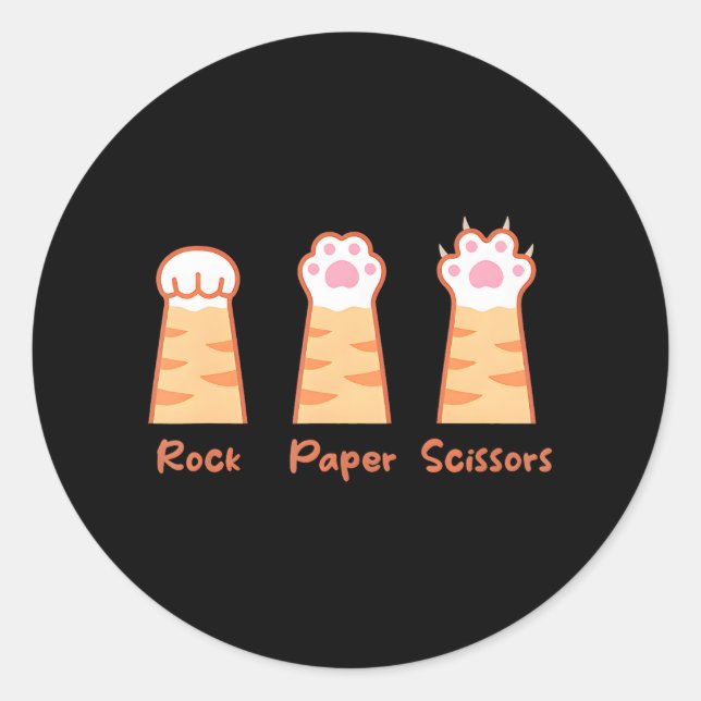 Sticker Rond Drôle Chat Cute Rock Ciseaux Papier Cat Paquets (Devant)