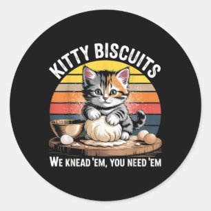 Sticker Rond Drôle Chat Kneading Dough Retro Kitty Biscuits Des