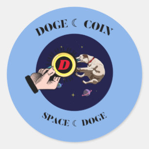 Sticker Rond Drôle Chien attrape le chien dans l'espace