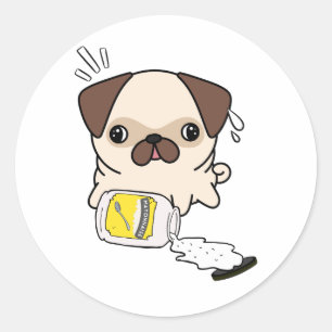 Sticker Rond Drôle chien de carlin renversé mayonnaise