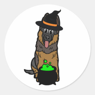 Sticker Rond Drôle chien de garde est une sorcière